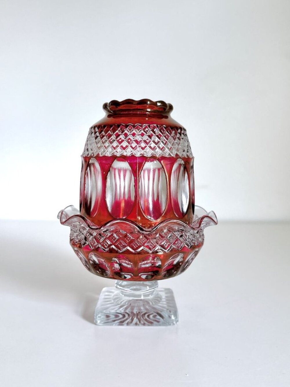 VINTAGE RUBY RED FLASHED FAIRY LAMP WESTMORELAND WAKEFIELD GLASS